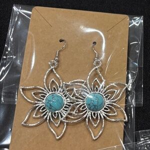 Handmade large flower turquoise earrings
